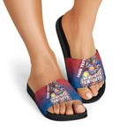 Personalized Newcastle Knights Slide Sandals Easter Mascot - Colorful Eggs Cartoon Style