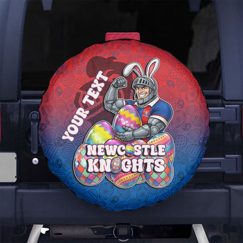 Personalized Newcastle Knights Spare Tire Cover Easter Mascot - Colorful Eggs Cartoon Style