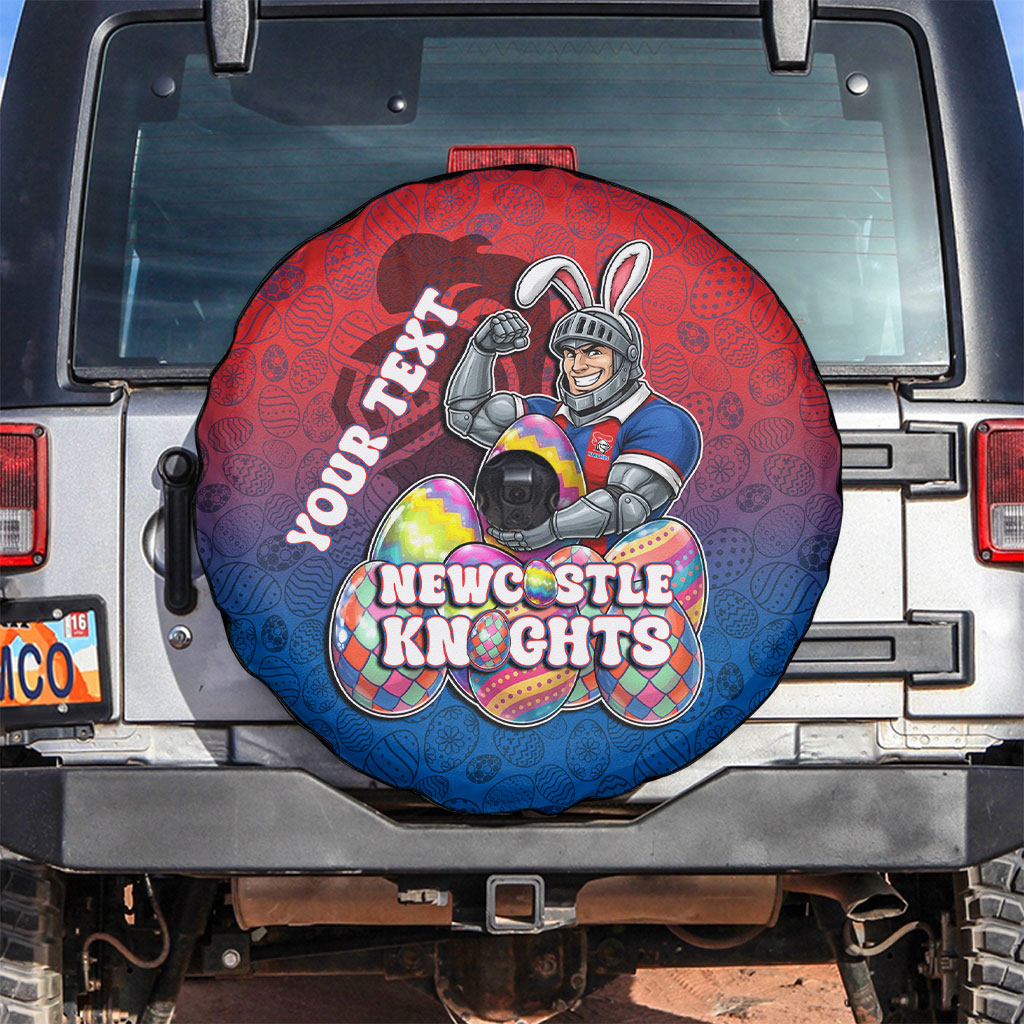Personalized Newcastle Knights Spare Tire Cover Easter Mascot - Colorful Eggs Cartoon Style