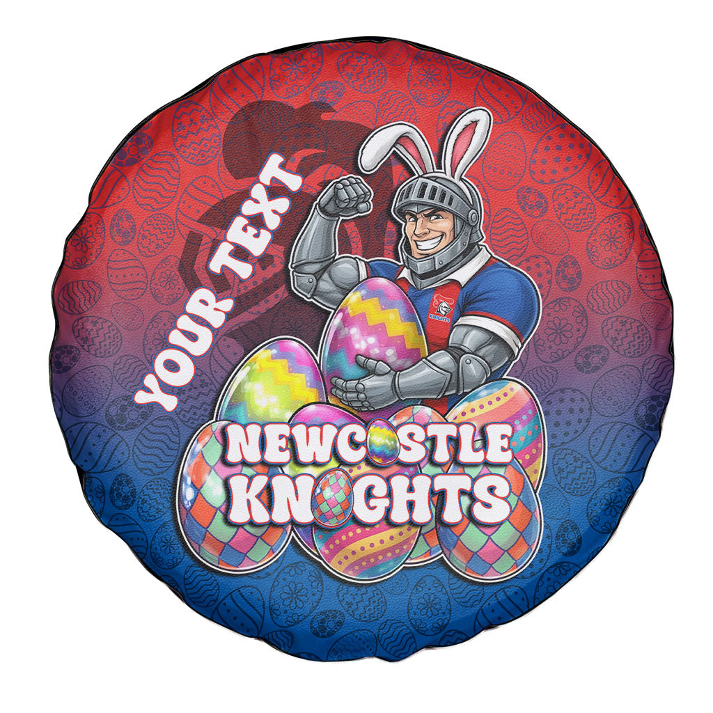 Personalized Newcastle Knights Spare Tire Cover Easter Mascot - Colorful Eggs Cartoon Style