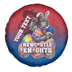Personalized Newcastle Knights Spare Tire Cover Easter Mascot - Colorful Eggs Cartoon Style