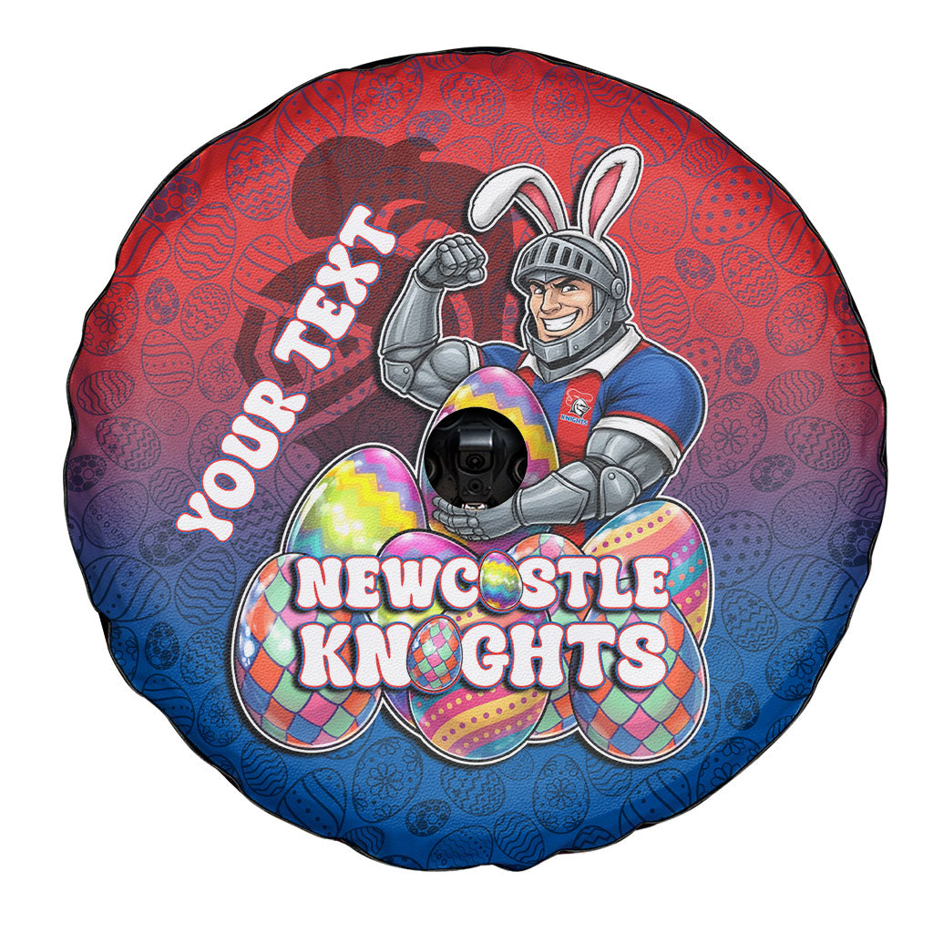 Personalized Newcastle Knights Spare Tire Cover Easter Mascot - Colorful Eggs Cartoon Style