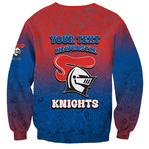 Personalized Newcastle Knights Sweatshirt Easter Mascot - Colorful Eggs Cartoon Style