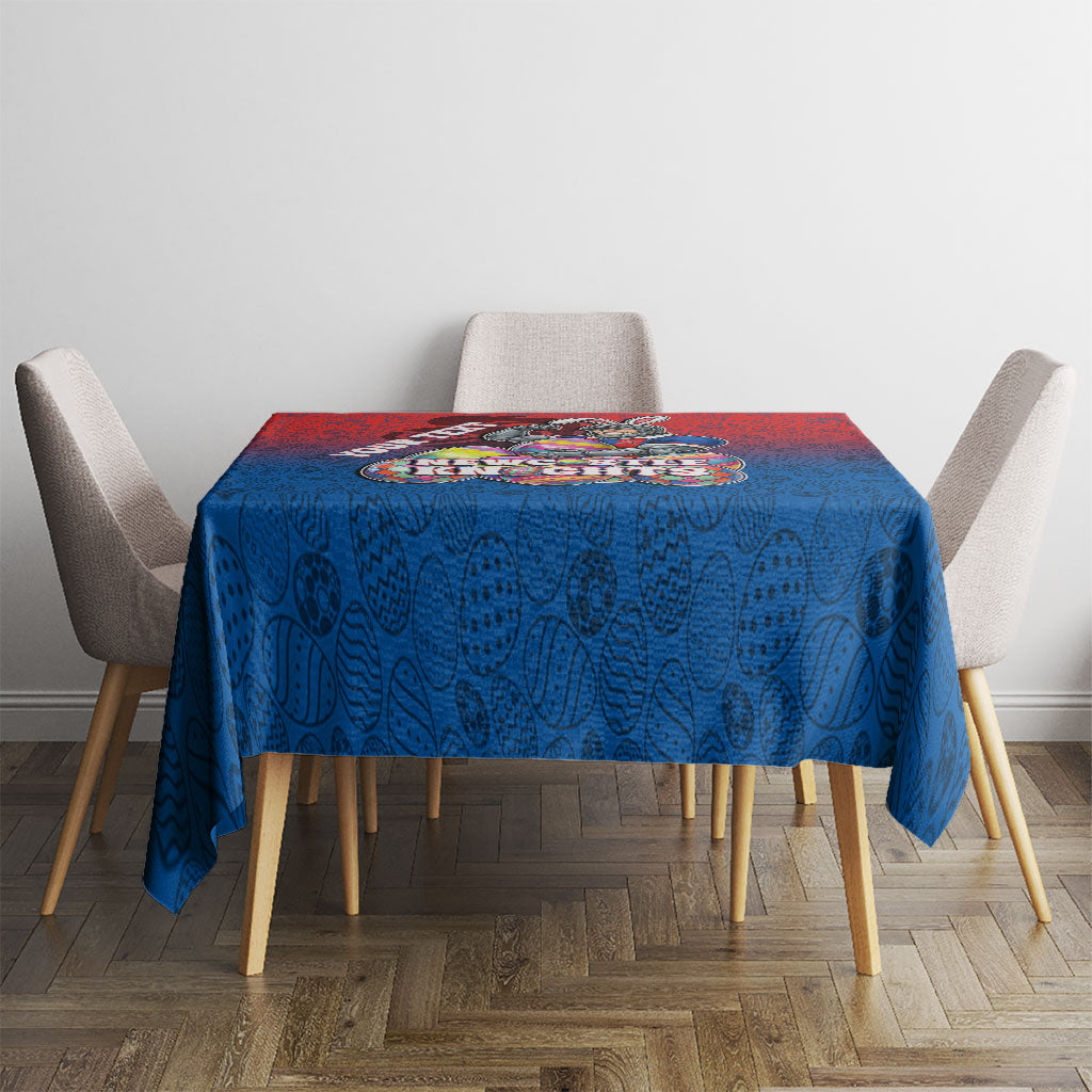 Personalized Newcastle Knights Tablecloth Easter Mascot - Colorful Eggs Cartoon Style