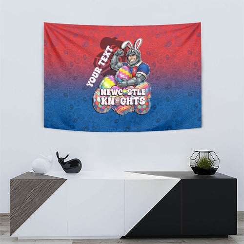 Personalized Newcastle Knights Tapestry Easter Mascot - Colorful Eggs Cartoon Style