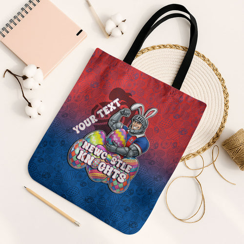 Personalized Newcastle Knights Tote Bag Easter Mascot - Colorful Eggs Cartoon Style
