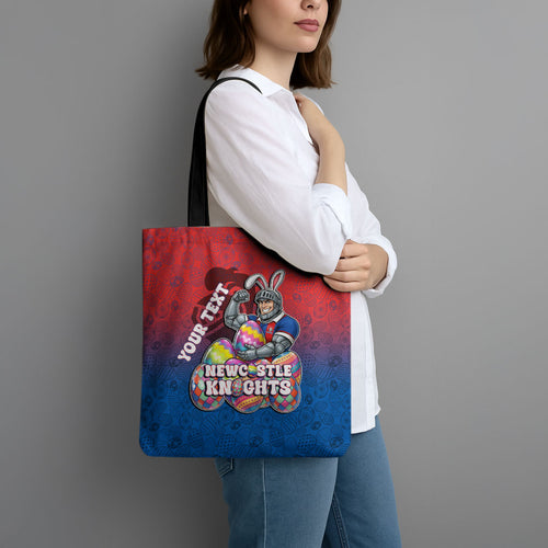 Personalized Newcastle Knights Tote Bag Easter Mascot - Colorful Eggs Cartoon Style