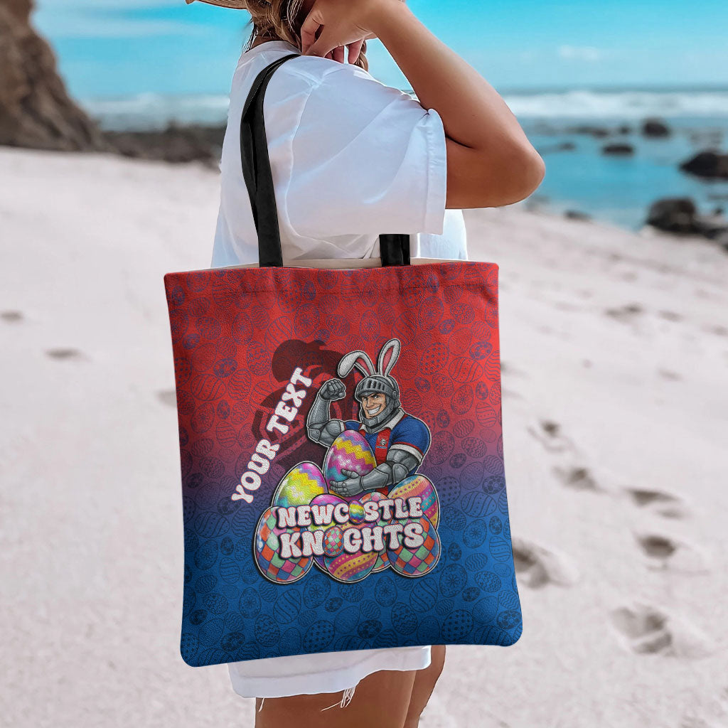 Personalized Newcastle Knights Tote Bag Easter Mascot - Colorful Eggs Cartoon Style