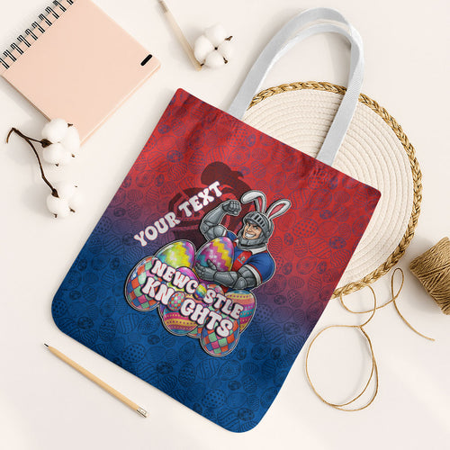 Personalized Newcastle Knights Tote Bag Easter Mascot - Colorful Eggs Cartoon Style