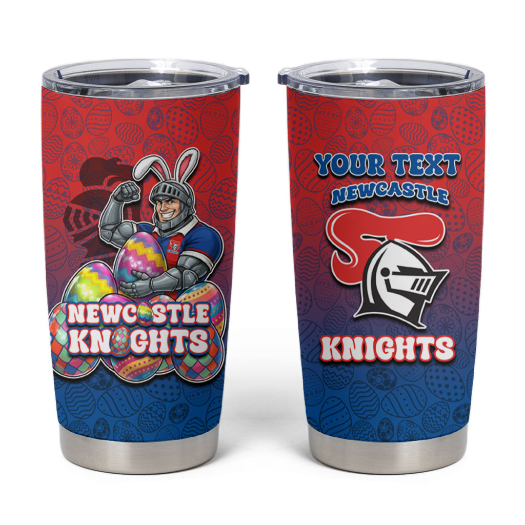 Personalized Newcastle Knights Tumbler Cup Easter Mascot - Colorful Eggs Cartoon Style