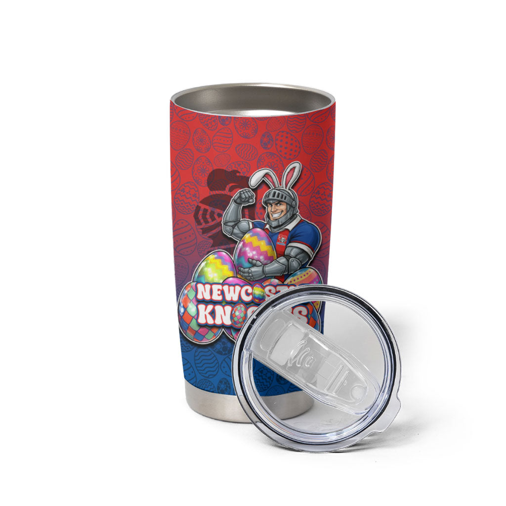 Personalized Newcastle Knights Tumbler Cup Easter Mascot - Colorful Eggs Cartoon Style