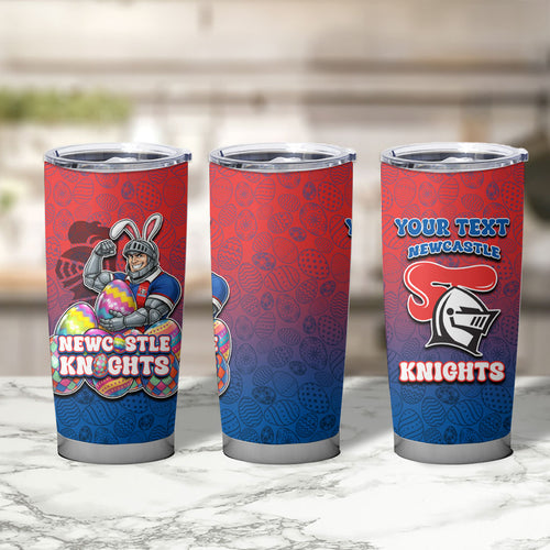 Personalized Newcastle Knights Tumbler Cup Easter Mascot - Colorful Eggs Cartoon Style