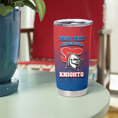 Personalized Newcastle Knights Tumbler Cup Easter Mascot - Colorful Eggs Cartoon Style