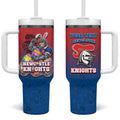Personalized Newcastle Knights Tumbler With Handle Easter Mascot - Colorful Eggs Cartoon Style