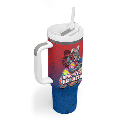 Personalized Newcastle Knights Tumbler With Handle Easter Mascot - Colorful Eggs Cartoon Style