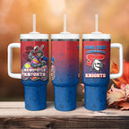 Personalized Newcastle Knights Tumbler With Handle Easter Mascot - Colorful Eggs Cartoon Style