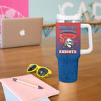 Personalized Newcastle Knights Tumbler With Handle Easter Mascot - Colorful Eggs Cartoon Style