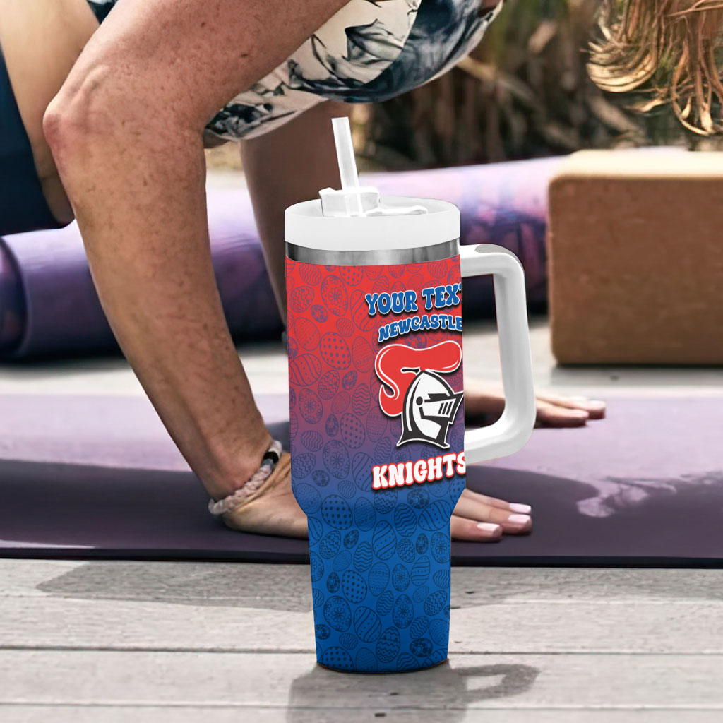 Personalized Newcastle Knights Tumbler With Handle Easter Mascot - Colorful Eggs Cartoon Style