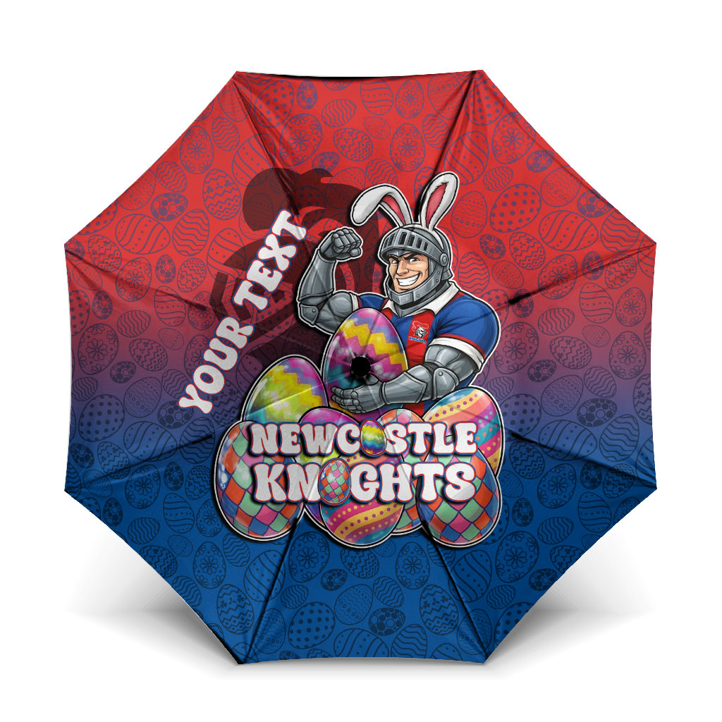 Personalized Newcastle Knights Umbrella Easter Mascot - Colorful Eggs Cartoon Style