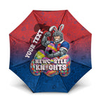 Personalized Newcastle Knights Umbrella Easter Mascot - Colorful Eggs Cartoon Style