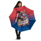 Personalized Newcastle Knights Umbrella Easter Mascot - Colorful Eggs Cartoon Style