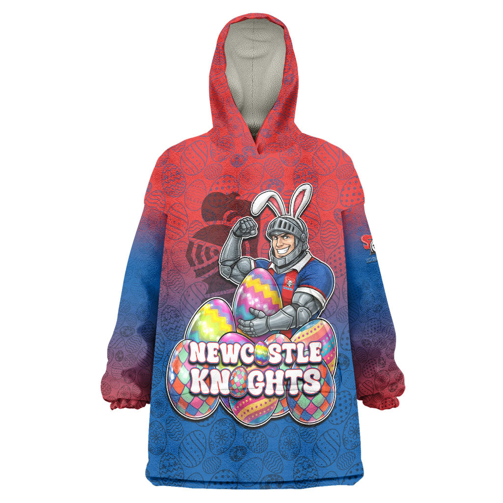 Personalized Newcastle Knights Wearable Blanket Hoodie Easter Mascot - Colorful Eggs Cartoon Style