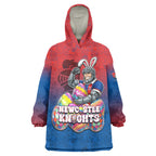 Personalized Newcastle Knights Wearable Blanket Hoodie Easter Mascot - Colorful Eggs Cartoon Style