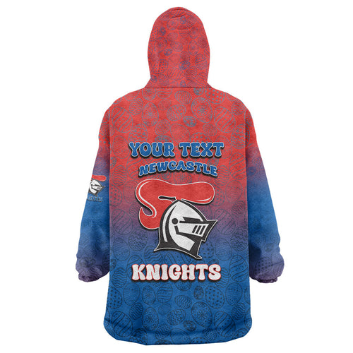 Personalized Newcastle Knights Wearable Blanket Hoodie Easter Mascot - Colorful Eggs Cartoon Style
