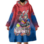 Personalized Newcastle Knights Wearable Blanket Hoodie Easter Mascot - Colorful Eggs Cartoon Style