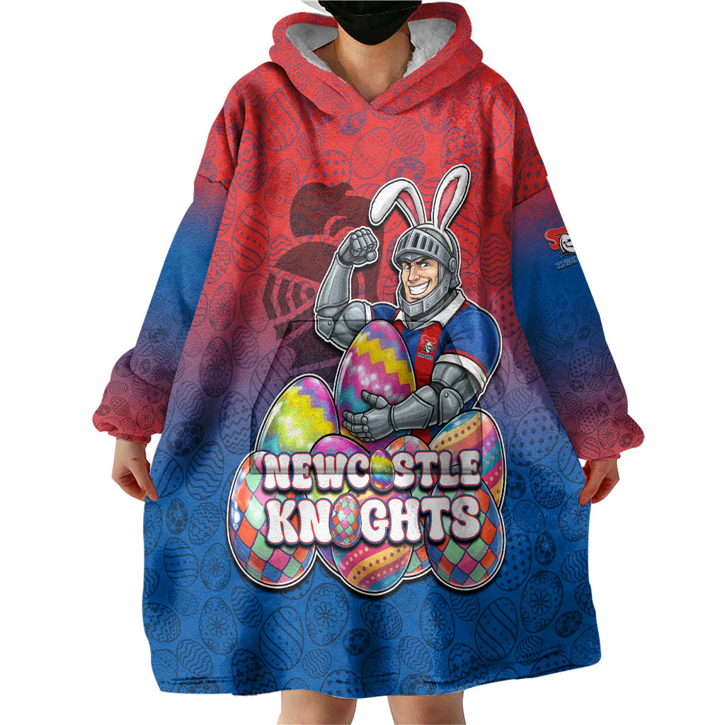 Personalized Newcastle Knights Wearable Blanket Hoodie Easter Mascot - Colorful Eggs Cartoon Style