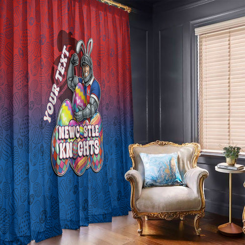Personalized Newcastle Knights Window Curtain Easter Mascot - Colorful Eggs Cartoon Style