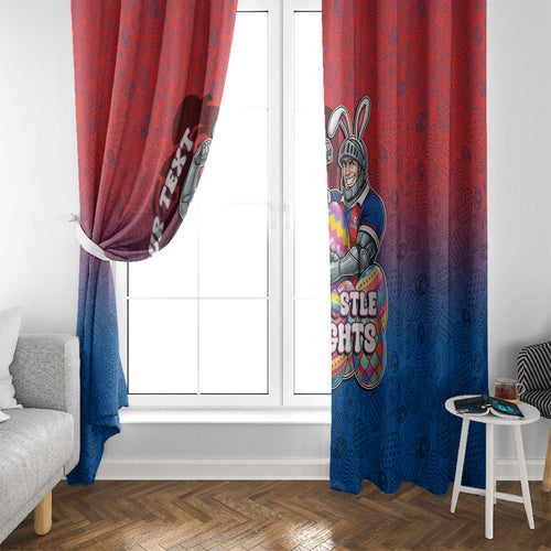 Personalized Newcastle Knights Window Curtain Easter Mascot - Colorful Eggs Cartoon Style