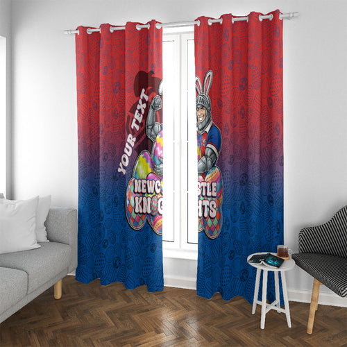 Personalized Newcastle Knights Window Curtain Easter Mascot - Colorful Eggs Cartoon Style
