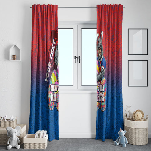 Personalized Newcastle Knights Window Curtain Easter Mascot - Colorful Eggs Cartoon Style