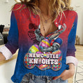 Personalized Newcastle Knights Women Casual Shirt Easter Mascot - Colorful Eggs Cartoon Style