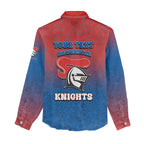 Personalized Newcastle Knights Women Casual Shirt Easter Mascot - Colorful Eggs Cartoon Style