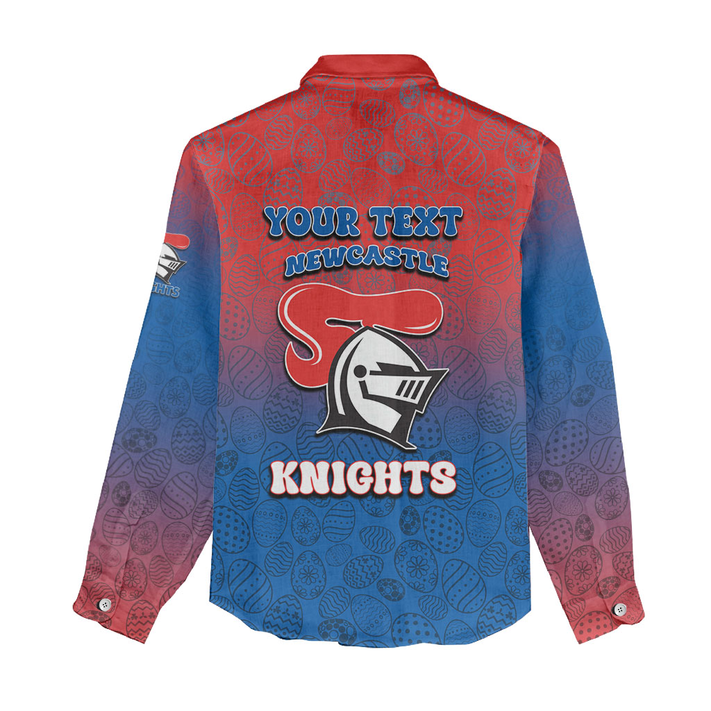 Personalized Newcastle Knights Women Casual Shirt Easter Mascot - Colorful Eggs Cartoon Style