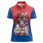 Personalized Newcastle Knights Women Polo Shirt Easter Mascot - Colorful Eggs Cartoon Style