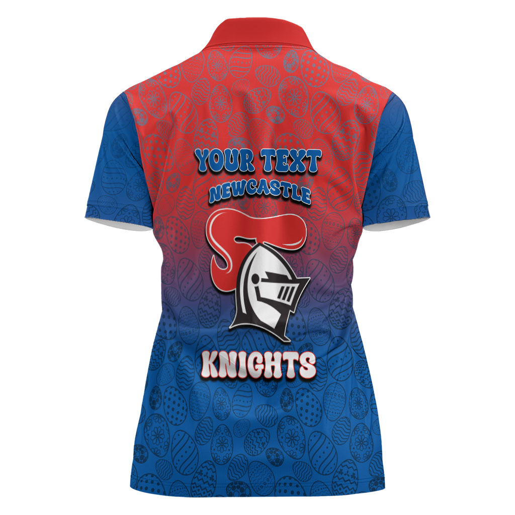 Personalized Newcastle Knights Women Polo Shirt Easter Mascot - Colorful Eggs Cartoon Style