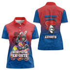 Personalized Newcastle Knights Women Polo Shirt Easter Mascot - Colorful Eggs Cartoon Style