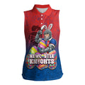 Personalized Newcastle Knights Women Sleeveless Polo Shirt Easter Mascot - Colorful Eggs Cartoon Style