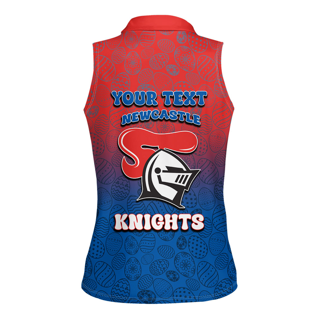 Personalized Newcastle Knights Women Sleeveless Polo Shirt Easter Mascot - Colorful Eggs Cartoon Style