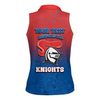 Personalized Newcastle Knights Women Sleeveless Polo Shirt Easter Mascot - Colorful Eggs Cartoon Style