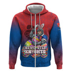 Personalized Newcastle Knights Zip Hoodie Easter Mascot - Colorful Eggs Cartoon Style