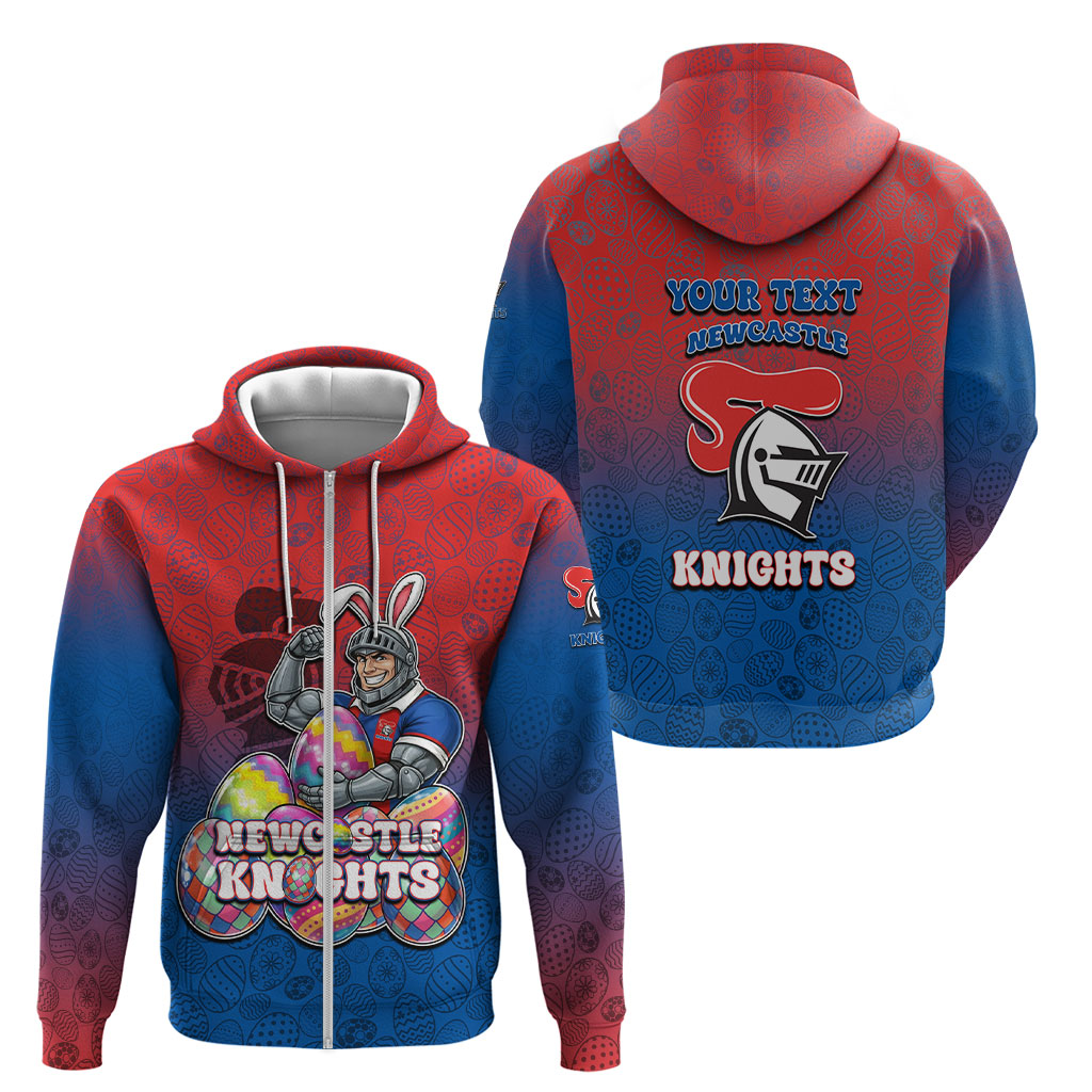 Personalized Newcastle Knights Zip Hoodie Easter Mascot - Colorful Eggs Cartoon Style