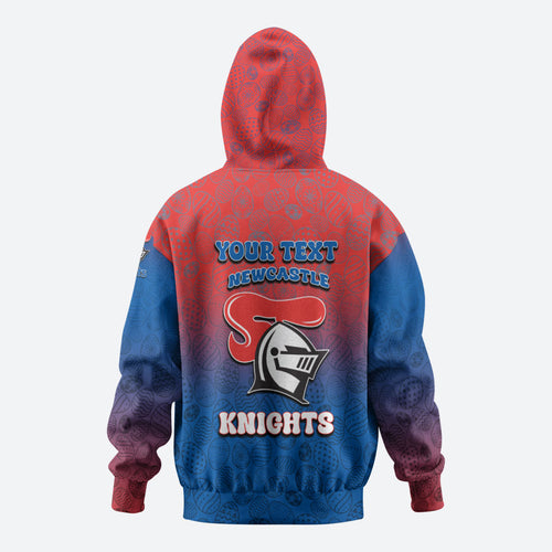 Personalized Newcastle Knights Zip Hoodie Easter Mascot - Colorful Eggs Cartoon Style