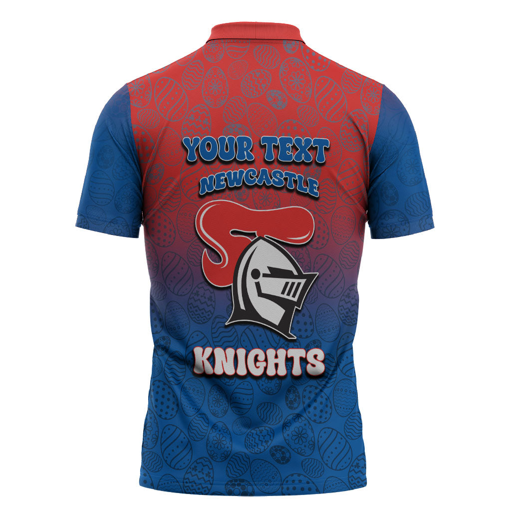 Personalized Newcastle Knights Zipper Polo Shirt Easter Mascot - Colorful Eggs Cartoon Style
