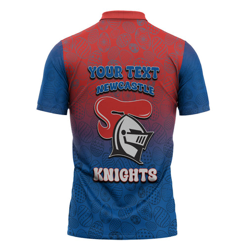 Personalized Newcastle Knights Zipper Polo Shirt Easter Mascot - Colorful Eggs Cartoon Style