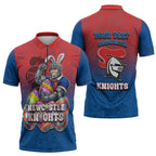 Personalized Newcastle Knights Zipper Polo Shirt Easter Mascot - Colorful Eggs Cartoon Style