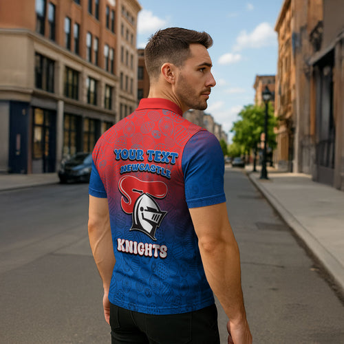 Personalized Newcastle Knights Zipper Polo Shirt Easter Mascot - Colorful Eggs Cartoon Style